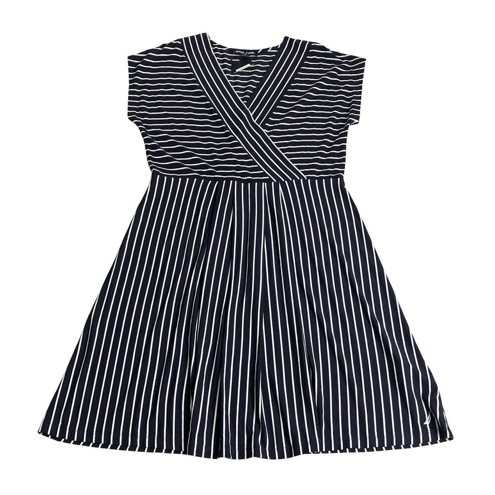 Nautica Jeans Coronado Beach Dress Small Navy Blue White Stripe Nautical Relaxed